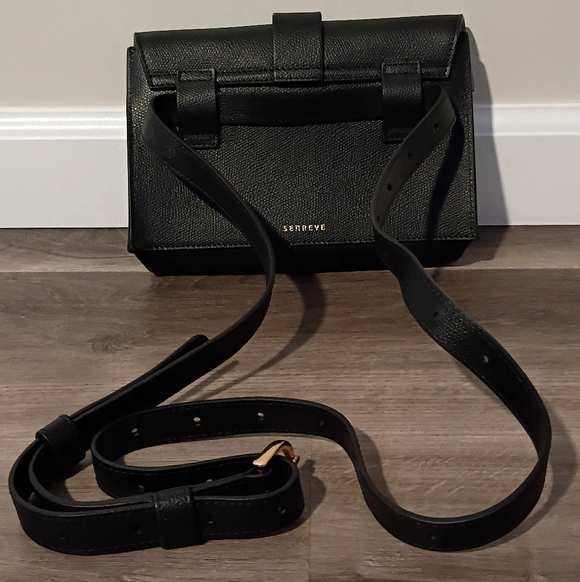 NWOT SENREVE Classic Black Pebbled Leather ARIA Belt Sling Crossbody Clutch Bag - Picture 6 of 9